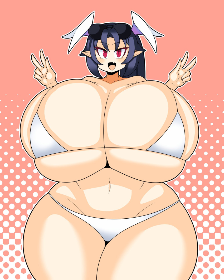 1girls big_breasts bikini bikini_bottom bikini_top breasts disgaea disgaea_6 double_v duskyer female female_only gigantic_breasts huge_breasts huge_thighs hyper_breasts large_breasts massive_breasts melodia nippon_ichi_software skimpy_bikini solo thick_thighs thighs