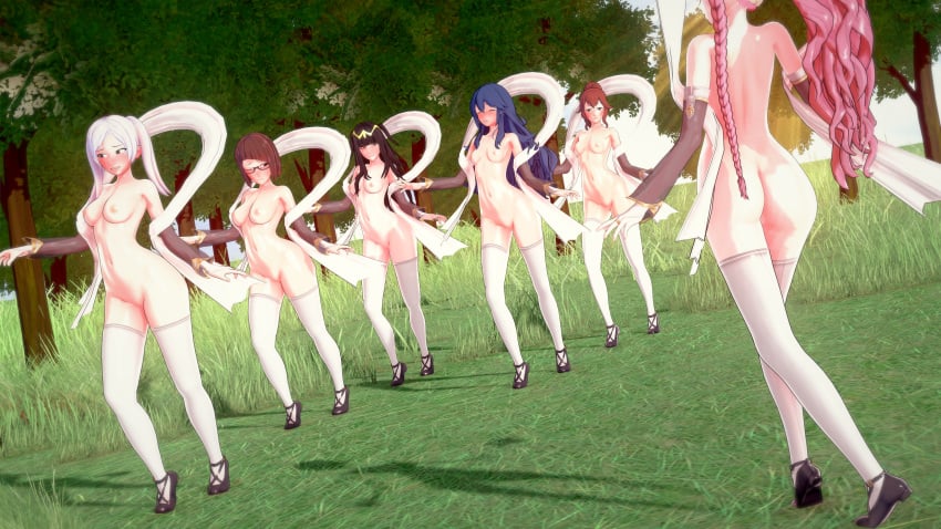 3d 6+girls 6girls angry anna_(fire_emblem) ass asymmetrical_bangs back bangs bare_back bare_shoulders big_ass black_eyes black_hair blue_hair blush braid breasts brown_hair clenched_teeth closed_eyes dancer dancing dume embarrassed embarrassed_nude_female enf exhibitionism female female_only fire_emblem fire_emblem_awakening frown functionally_nude functionally_nude_female heavy_blush long_hair looking_away lucina_(fire_emblem) medium_breasts medium_hair miriel_(fire_emblem) multiple_girls naked_footwear naked_thighhighs navel nintendo nipples nude nude_female olivia_(fire_emblem) one_eye_closed outdoors pink_hair ponytail pose red_eyes red_hair robin_(fire_emblem) robin_(fire_emblem)_(female) shoes short_hair shoulders small_breasts socks socks_and_shoes take_your_pick tharja_(fire_emblem) thigh_socks thighhighs training tree twintails very_long_hair white_hair