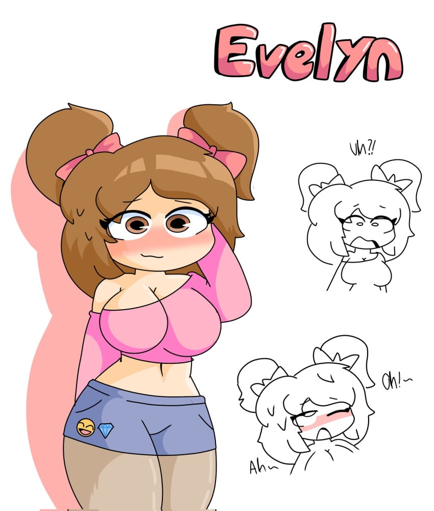 brown_eyes brown_hair eve_(moonlightdrawinguwu) implied_sex moonlightdrawinguwu pink_shirt shoulder_exposed surprised twintails