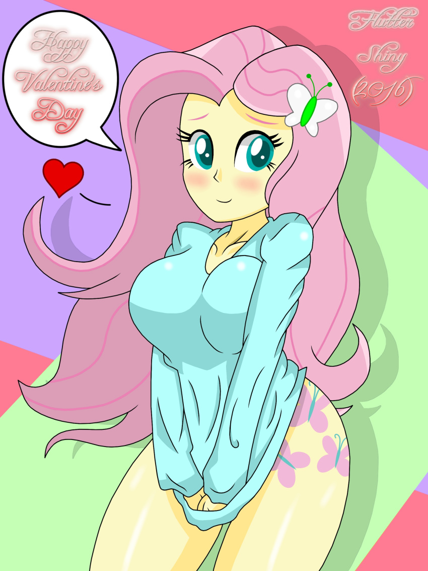 1girls bed big_breasts blush breasts equestria_girls female female_only fluttershiny fluttershy_(eg) fluttershy_(mlp) friendship_is_magic hasbro large_breasts my_little_pony sleep_shirt solo straight_hair swagalicious-tony