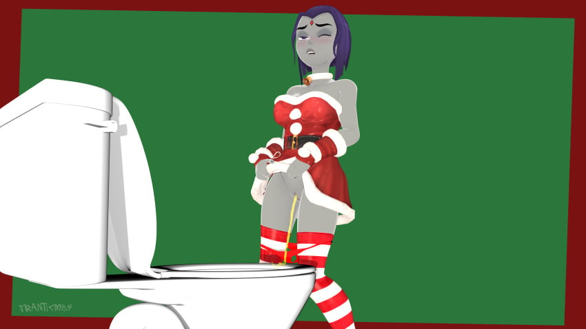 1girls 3d blender christmas dc dc_comics franticm84 medium_breasts one_eye_closed panties panties_down peeing purple_hair pussy raven_(dc) red_panties red_socks short_hair skirt skirt_lift socks solo standing_pee stripped_socks teen_titans thigh_socks thighhighs toilet toilet_use urination urine vagina white_socks