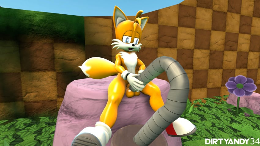 1boy 2017 3d 3d_(artwork) commission dirtyandy34 exhibitionism exposed_torso footwear fox furry furry_only green_hill_zone handwear hi_res male male_only milking outdoors sega shoes shoes_only sonic_(series) sonic_the_hedgehog_(series) source_filmmaker tails uncensored vacuum_cleaner yellow_fur