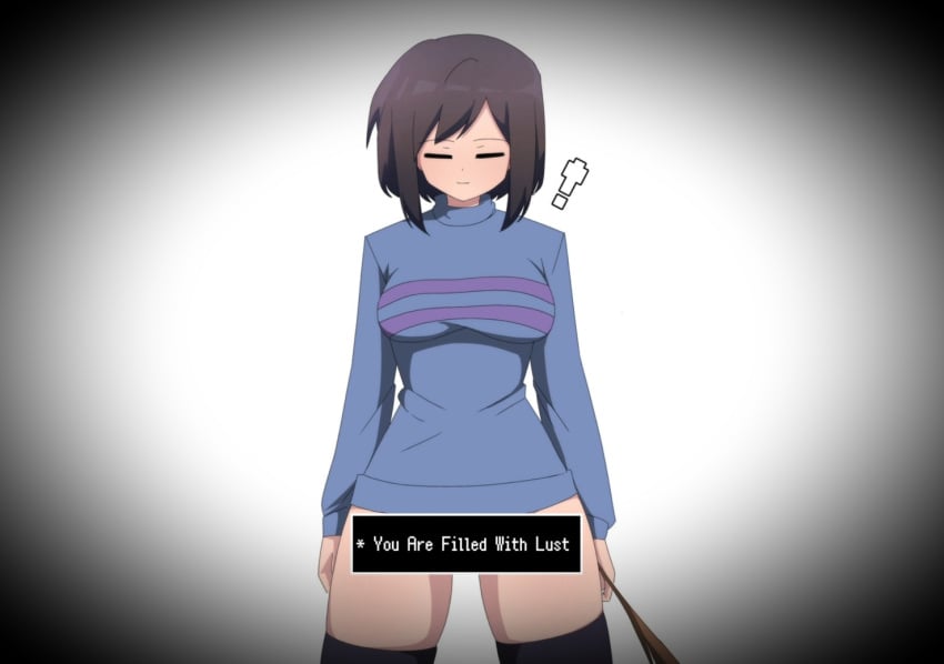 ! 1girls 2d aged_up bottomless emotionless emotionless_female english_text expressionless female female_only frisk game_ui human kuudere lobeliatale solo sweater tagme text text_box thighhighs undertale undertale_(series) zukafu_shimoto