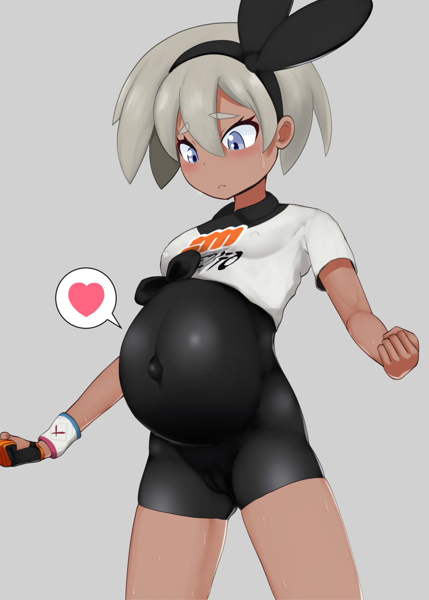 1girls bea_(pokemon) belly big_belly cameltoe cauguy dark-skinned_female dark_skin female pokemon pregnant skintight solo tomboy