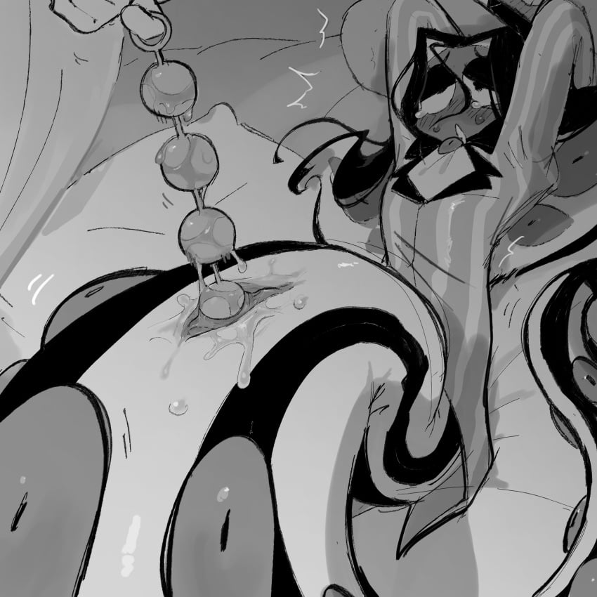 arms_behind_head beads blush crying crying_with_eyes_open demon greyscale hazbin_hotel monster mouth_open ponyzilla shaking sir_pentious_(hazbin_hotel) sketch snake submissive_male suit