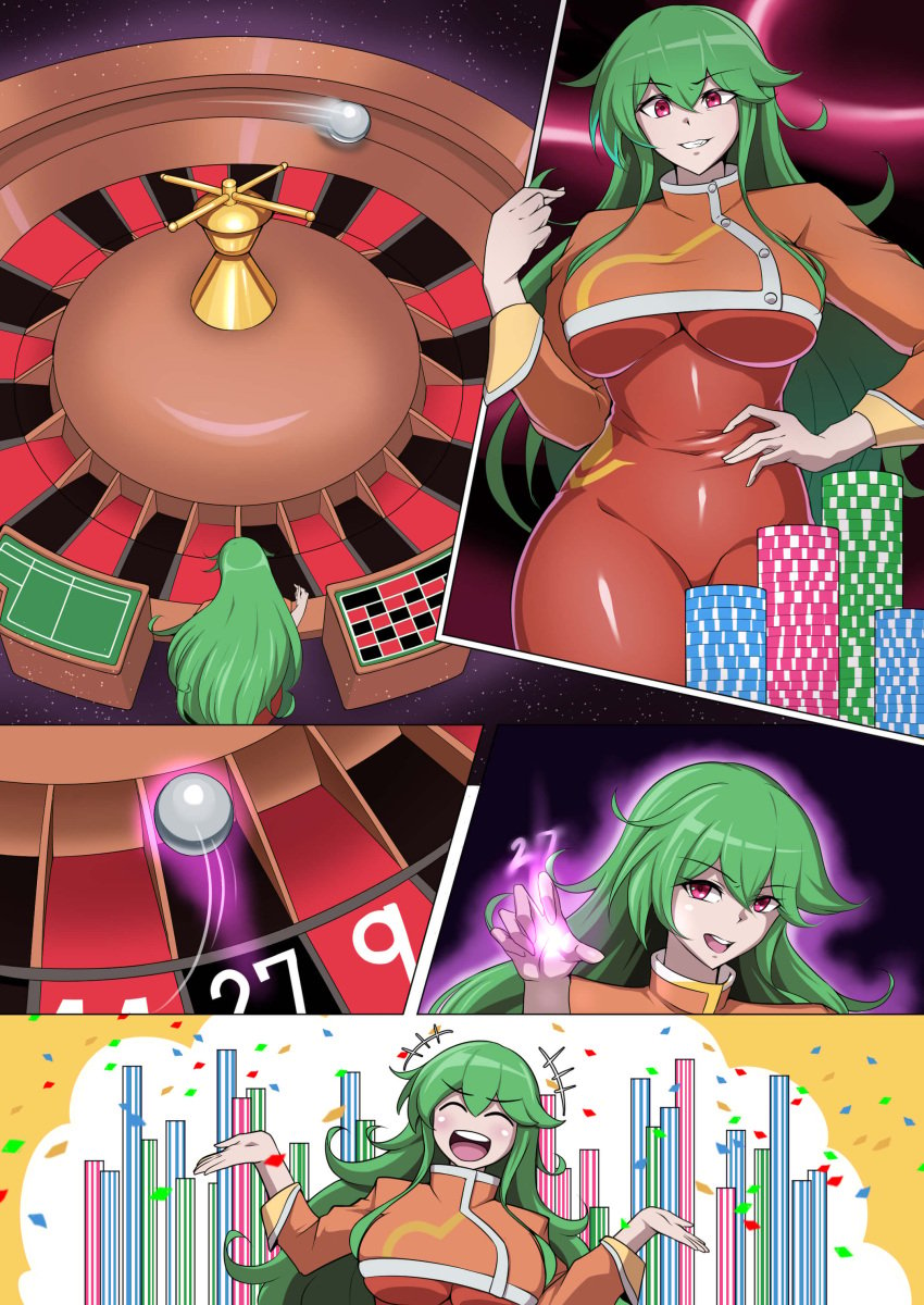 1girls 5_fingers bodysuit breasts casino cheat clothing comic female female_focus female_only gambling hair hi_res hourglass_figure human large_ass large_breasts levitating_object levitation rigging roulette_table roulette_wheel solo uragawanozock