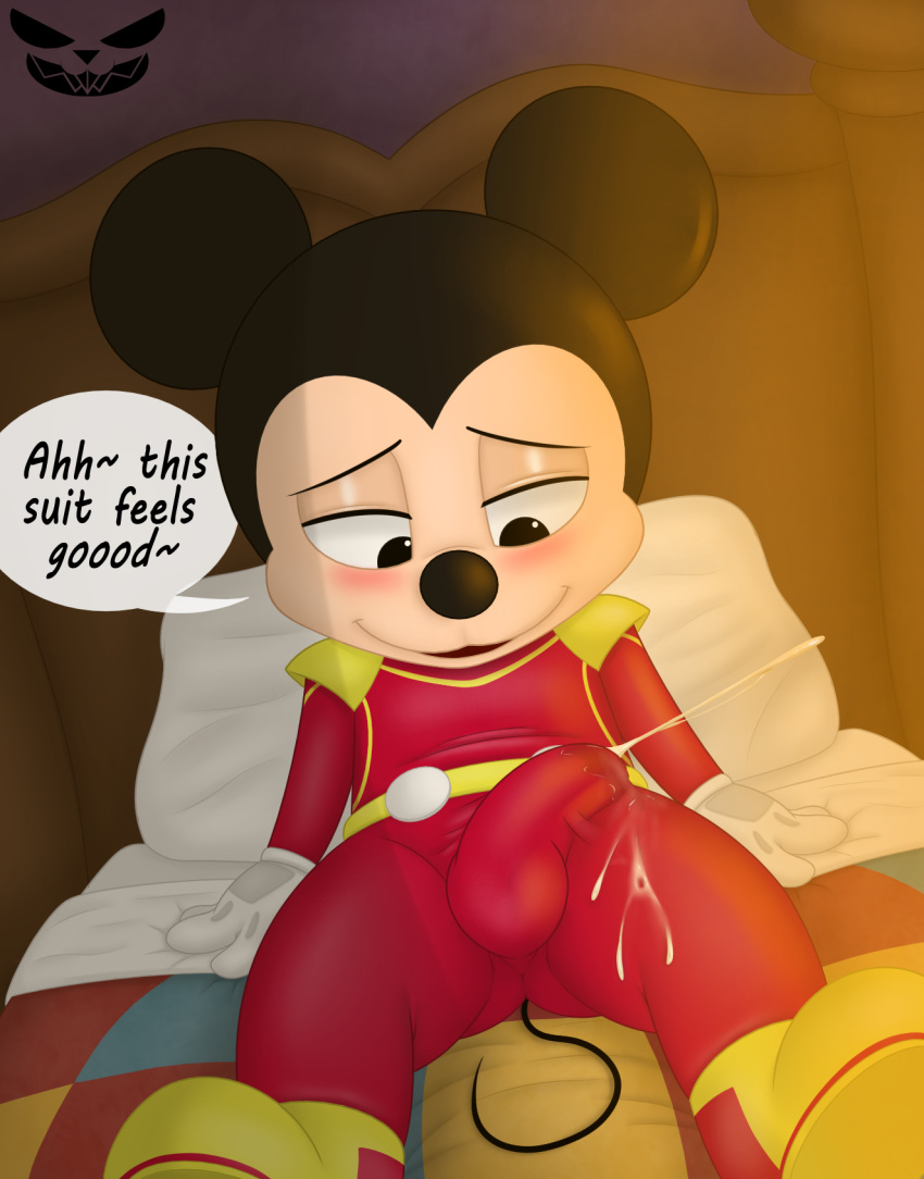 1boy anthro bed bedroom black_eyes blush bodily_fluids boots bulge clothed clothing cum cum_drip cum_in_clothing cum_on_clothing cum_through_clothes cum_through_clothing cumshot detailed_bulge disney dripping dry_orgasm ejaculation erection erection_under_clothing footwear furniture genital_fluids gloves handwear headboard hi_res leaning leaning_backward light looking_at_own_crotch looking_down looking_pleasured lying male male_only mammal mickey_mouse mouse murid murine narrowed_eyes open_mouth pepperbunny pillow public_domain racing_suit rodent shoulder_pads solo solo_male speech_bubble sunlight text tight_clothing watermark wet wet_clothing yellow_boots yellow_clothing yellow_footwear