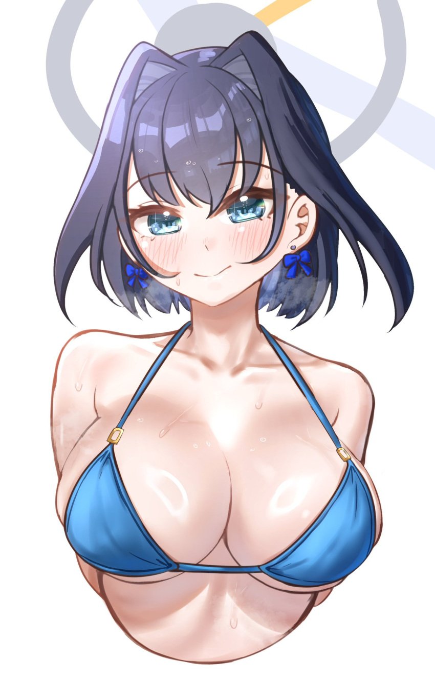 1girls big_breasts blue_eyes blue_hair female_only hololive hololive_english hololive_english_-council- hololive_english_-promise- light_skin otawan ouro_kronii steam sweat swimsuit tagme virtual_youtuber