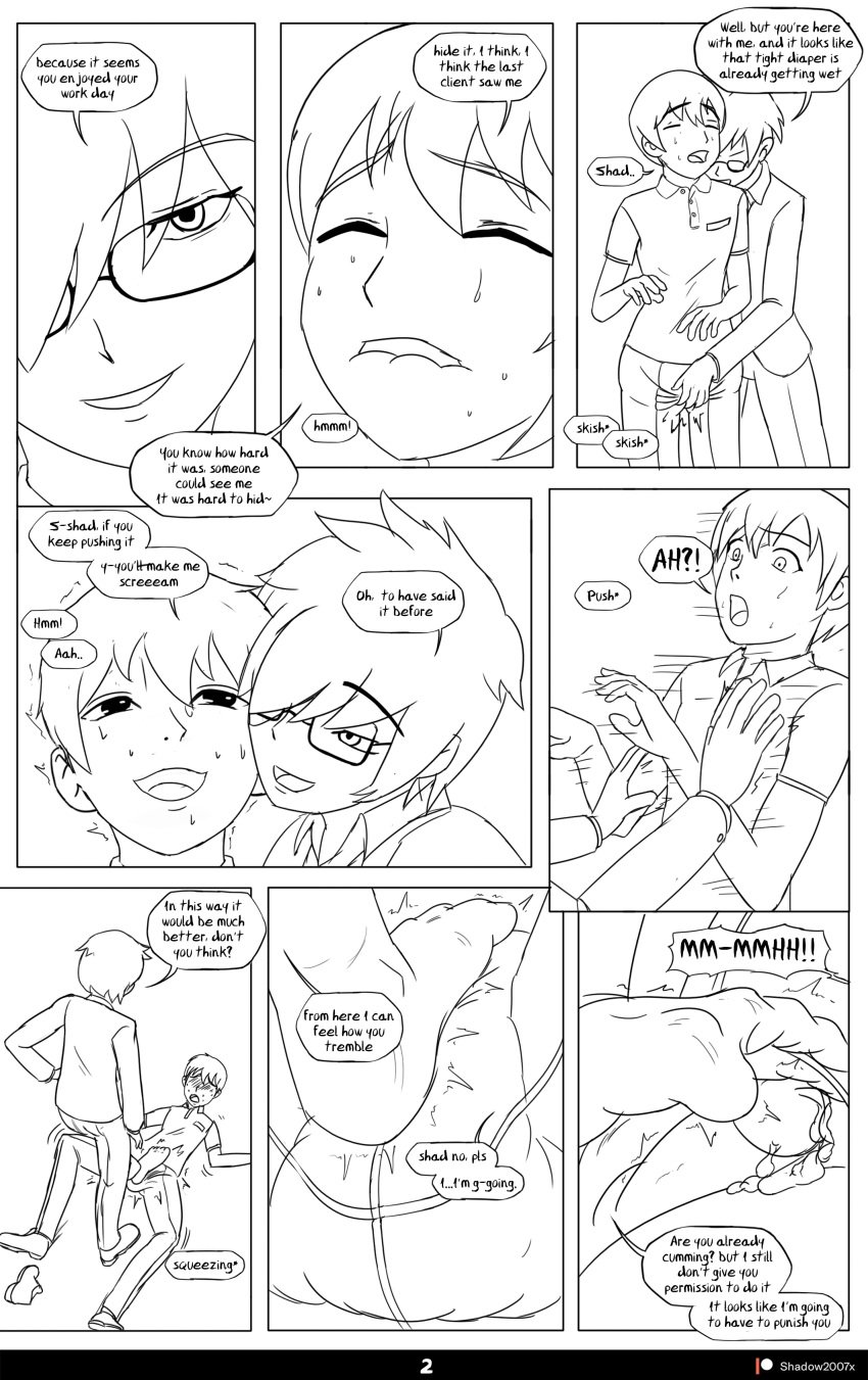 1boy 2018 abdl absurd_res comic comic_page diaper digital_media_(artwork) edging english_text humiliation lila_lovestar_(sinfulwalpurrgis) line_art maledom original page_2 page_number shadow2007x shadow_(shadow2007x) uncensored vibrator