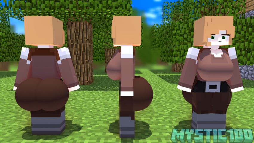 1girls ass big_ass big_breasts big_butt breasts character_profile elysia_the_guard_villager green_eyes large_breasts minecraft mystic100 reference_image solo standing uniform villager_(minecraft)