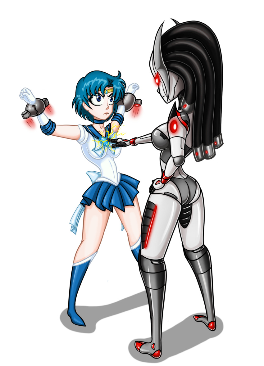 ami_mizuno bishoujo_senshi_sailor_moon clothing female large_ass large_breasts marvel metallic_body pre-transformation robot robot_girl rosvo sailor_mercury skirt small_breasts thick_thighs transformation ultron wide_hips