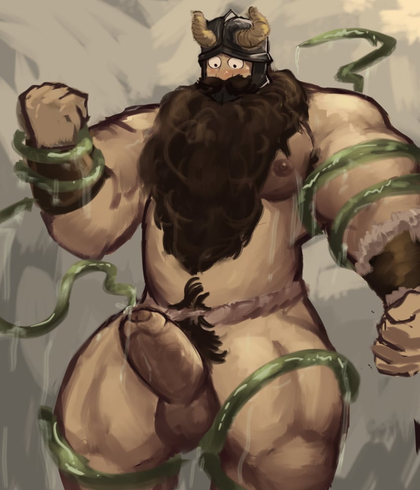 balls beard big_penis black_hair boner delicious_in_dungeon dungeon_meshi dwarf erection errmection facial_hair fundoshi fundoshi_aside helmet male male_only penis saturn297 senshi_(dungeon_meshi) solo solo_male tentacle tentacle_on_male