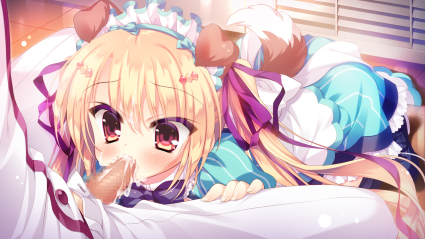 animal_ears blush censored cum doggirl fellatio game_cg inukai_shinono maid oral penis sex skyfish wan_nyan_a_la_mode!