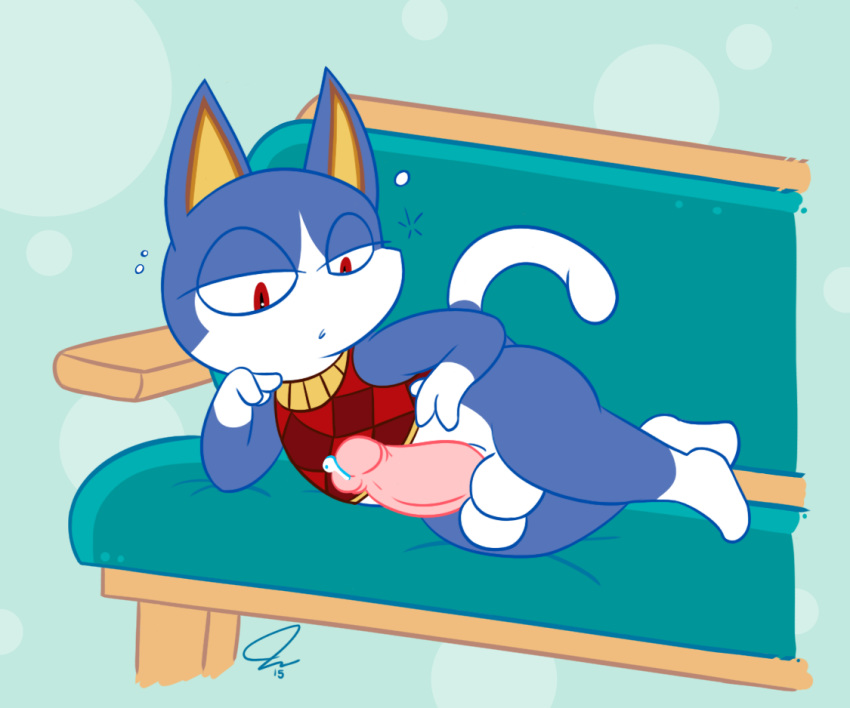 1boy 2015 animal_crossing balls feline femboy girly male male_only nintendo penis precum psyredtails rover_(animal_crossing) sleepy solo thick_thighs thighs