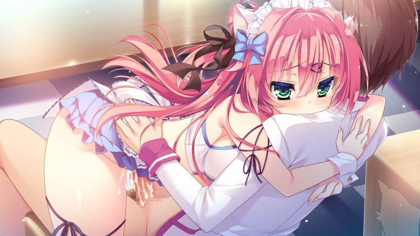 animal_ears aqua_eyes blush catgirl censored cum fur game_cg long_hair nae-nae nekohana_korone pink_hair sex skirt skyfish wan_nyan_a_la_mode!