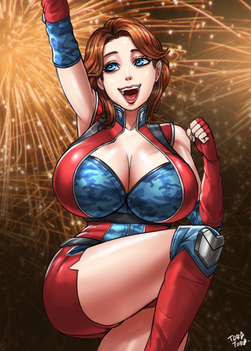 1girls 2022 amazon_prime artist_name bare_thighs big_breasts blue_eyes breasts brown_hair cleavage female female_only firecracker_(the_boys) large_breasts light-skinned_female light_skin solo solo_female solo_focus the_boys thick_thighs tora_tora valorie_curry voluptuous wide_hips