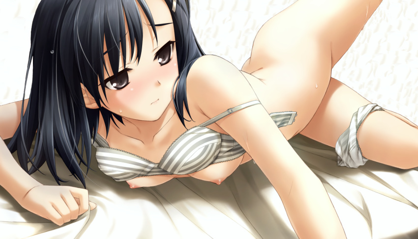 black_hair bra breasts game_cg haruka_na_sora hashimoto_takashi kuranaga_kozue nipples panties photoshop small_breasts underwear