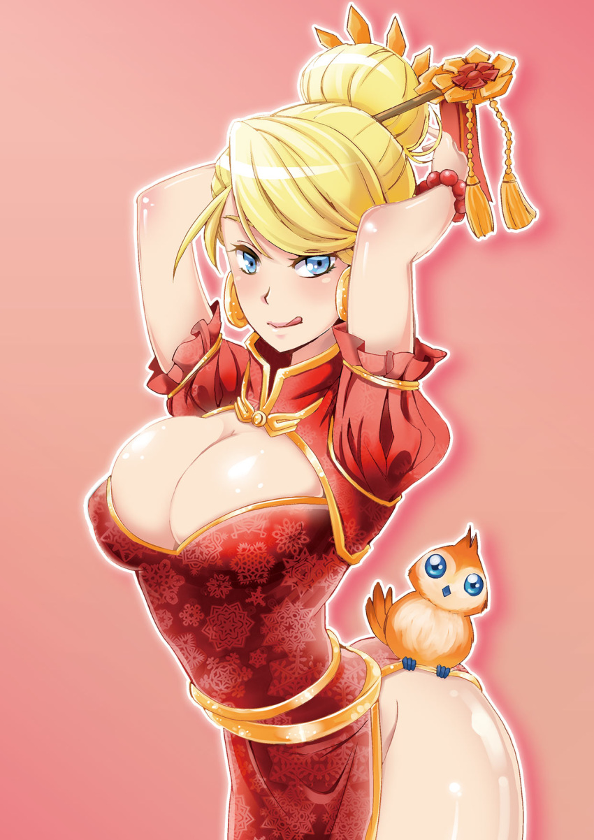 blonde_hair blue_eyes breasts china_dress cleavage heroes_of_the_storm human jaina_proudmoore large_breasts lunar_jaina qipao warcraft world_of_warcraft