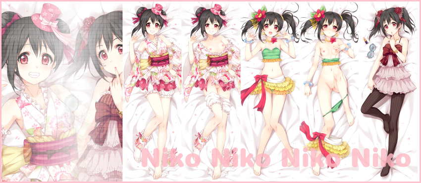 barefoot black_hair blush breasts dakimakura dress hat long_hair love_live! love_live!_school_idol_project navel nipples noodle-y nude panties pussy red_eyes tied_hair twintails uncensored underwear wristwear yazawa_nico