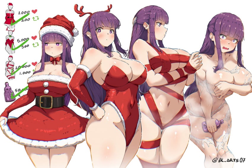 bangs big_breasts big_thighs breasts busty busty_female christmas christmas_outfit completely_nude_female covering_breasts curves curvy curvy_female cute cute_face different_clothes different_expressions different_poses female female_focus female_only fern_(sousou_no_frieren) fully_nude gift_wrapped_female gift_wrapping hand_on_hip hourglass_figure huge_breasts jk_arts07 long_hair looking_at_viewer oppai pale-skinned_female posing posing_for_the_viewer purple_eyes purple_hair reindeer_antlers reindeer_costume revealing_clothes santa_costume santa_hat sexy sexy_body skimpy skimpy_clothes solo solo_female solo_focus sousou_no_frieren thick thick_thighs twitter_strip_game_(meme)