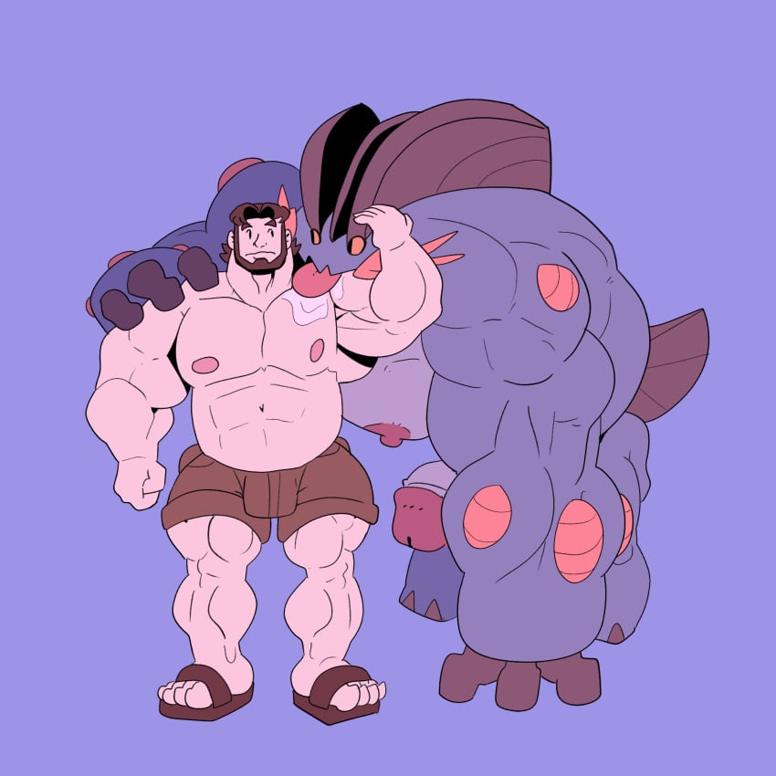 abs biceps big_muscles birch_(pokemon) bulge cock dick drool drooling duo furry generation_3_pokemon human male male male/male mega_evolution mega_swampert musclegut muscular muscular_male nipples pecs penics pokémon_(species) pokemon professor_birch size_difference swampert tail vaniwall