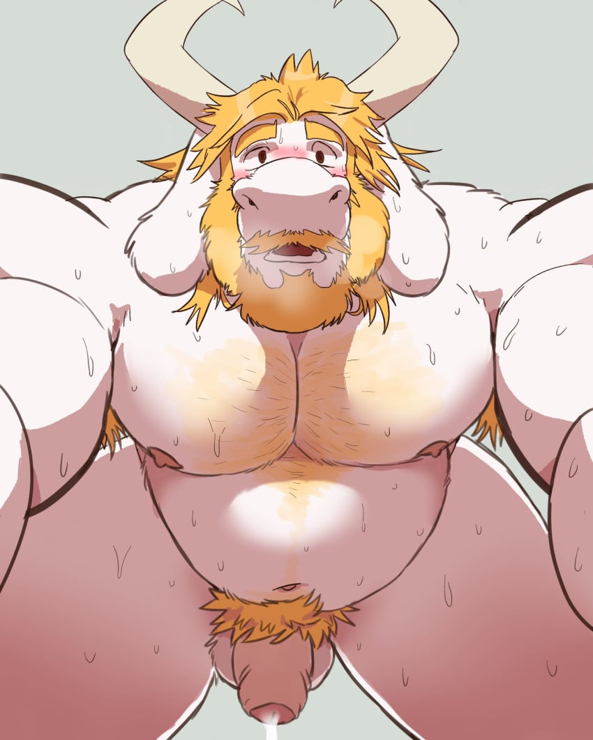 asgore_dreemurr blonde_hair boof cock deltarune deltarune_chapter_2 furry gay goat male male_only muscular muscular_arms muscular_male pecs undertale undertale_(series)