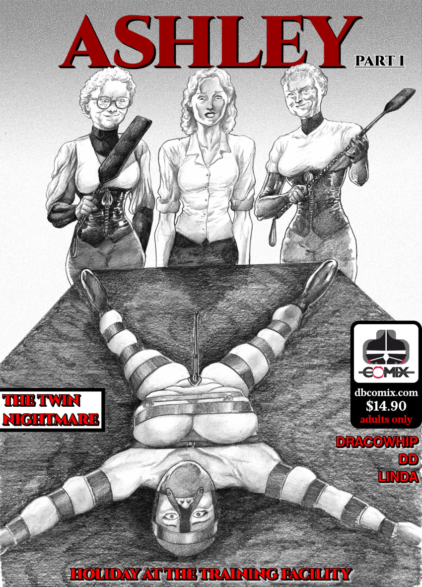 4girls black_and_white bondage captured cover_page dbcomix dracowhip female female_only helpless human human_only humiliation lezdom muscled_female punished restrained torment training twins yuri