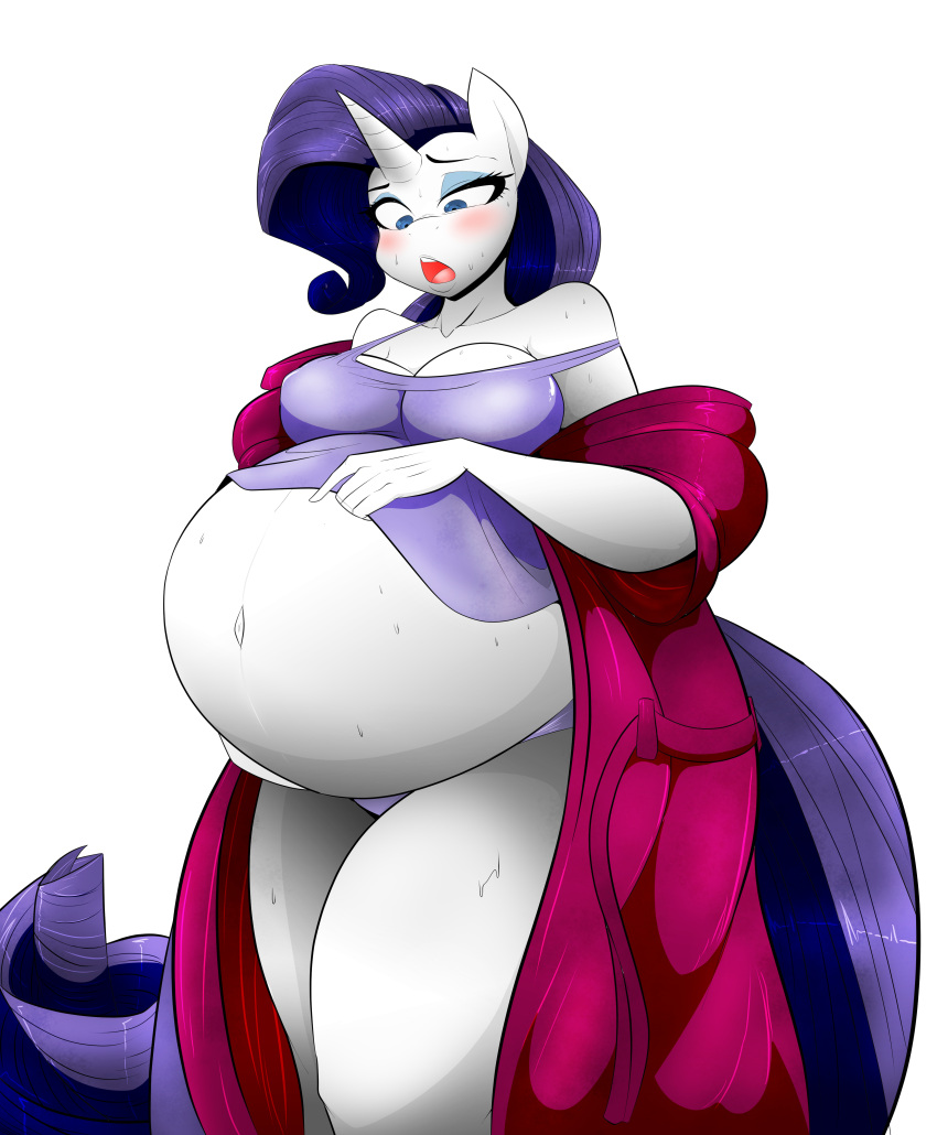 1girls ass belly big_belly breasts my_little_pony pregnant rarity_(mlp) robe sweat tagme vale-city