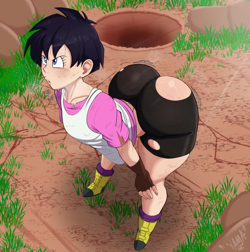 2d ass ass_focus ass_visible_through_clothes bare_thighs battle_damage bent_over big_ass big_butt black_hair booty_shorts dragon_ball dragon_ball_z dumptruck_ass fat_ass female footwear full_color huge_ass massive_ass motherly_figure no_penetration pawg short_hair solo solo_female spats sweaty teenage_girl teenager thick_ass thick_thighs thong thong_straps tight_shorts tomboy topwear videl videl_(short_hair) yamathegod