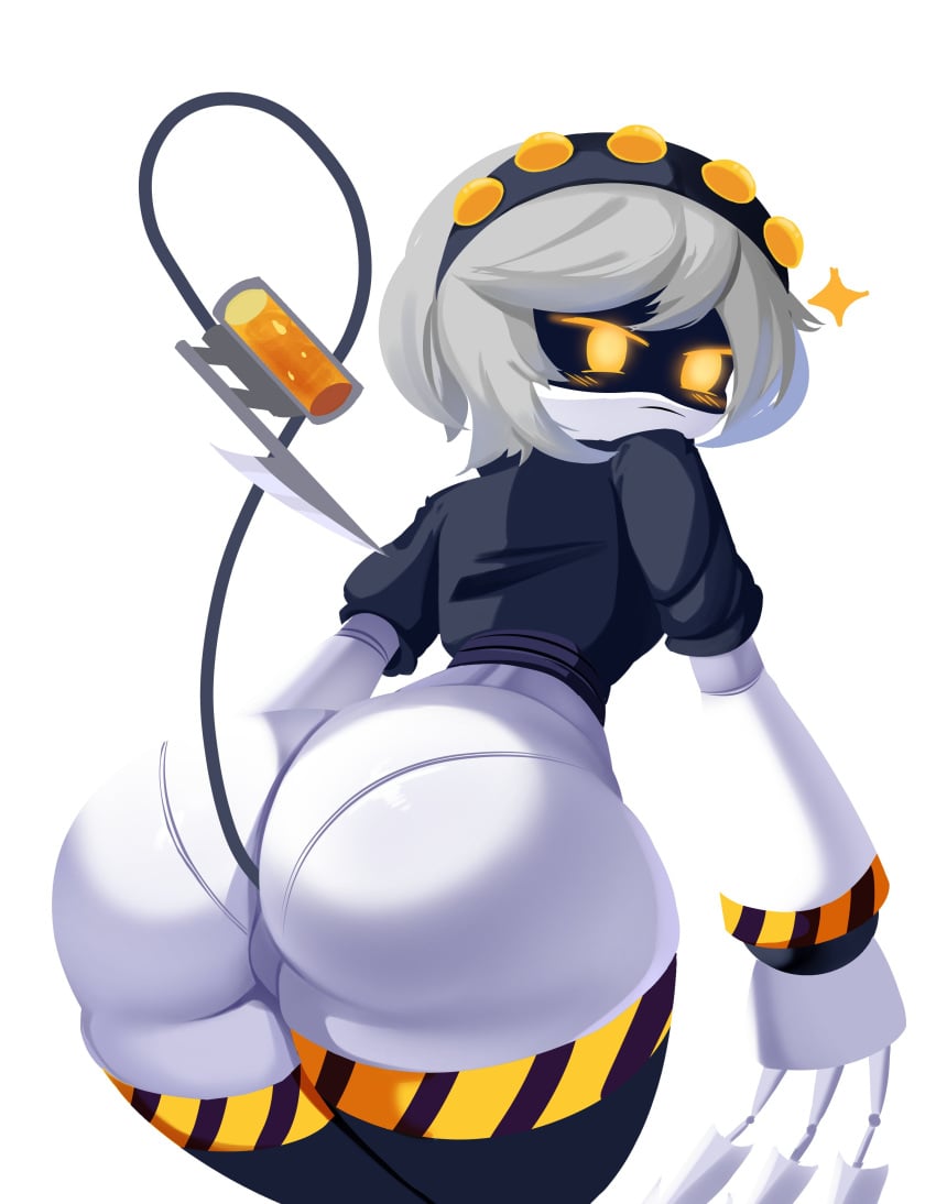 alaki_zezo ass ass_focus big_ass big_thighs blush cute drone female female_only gigantic_ass gigantic_thighs heart huge_ass huge_thighs looking_at_viewer murder_drones panties robot robot_girl short_hair solo tagme thick_hips thick_thighs thighs v_(murder_drones) white_hair yellow_eyes