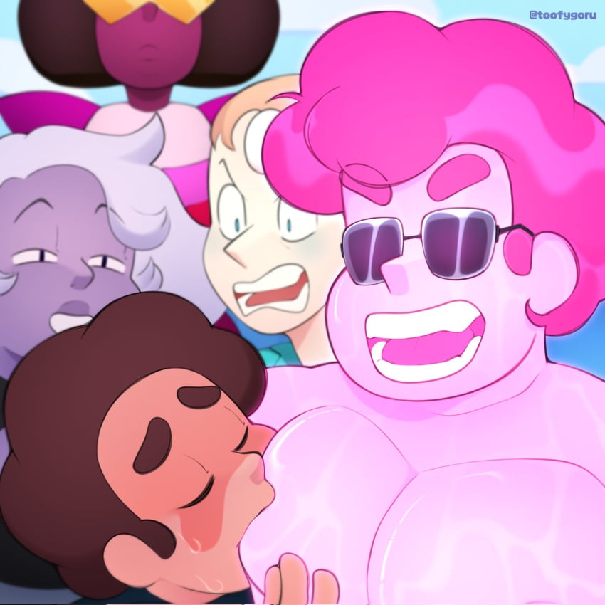 amethyst_(steven_universe) angry angry_expression angry_face audience cartoon_network chad_steven closed_eyes emotionless emotionless_female excited excited_expression excited_face excited_male excitement female garnet_(steven_universe) gay gem_(species) male male_focus nervous nervous_expression nervous_face nervous_male nervous_smile nervous_sweat nervous_sweating pearl_(steven_universe) pink_steven steven_quartz_universe steven_universe sucking sucking_male_nipple sucking_nipple sucking_nipples sucking_off sunglasses sweat sweating sweaty sweaty_body toofygoru