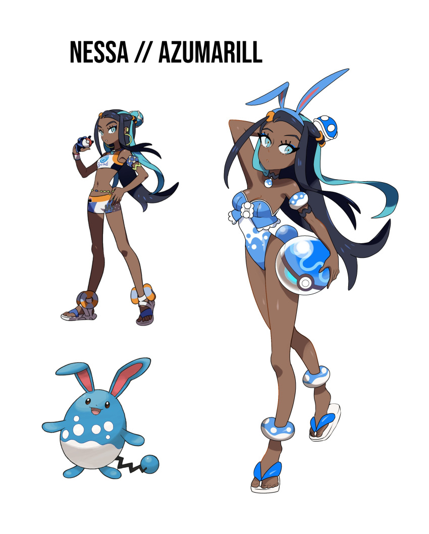 1girls azumarill breasts bunny_ears bunny_girl bunnysuit dark-skinned_female dark_skin female female_only nessa_(pokemon) nintendo pokemon pokemon_ss rhymewithracy solo