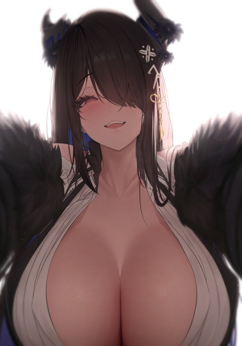 1girls black_hair breasts cleavage female hololive hololive_english hololive_english_-advent- horns huge_breasts light-skinned_female light_skin long_hair nerissa_ravencroft prab red_eyes virtual_youtuber