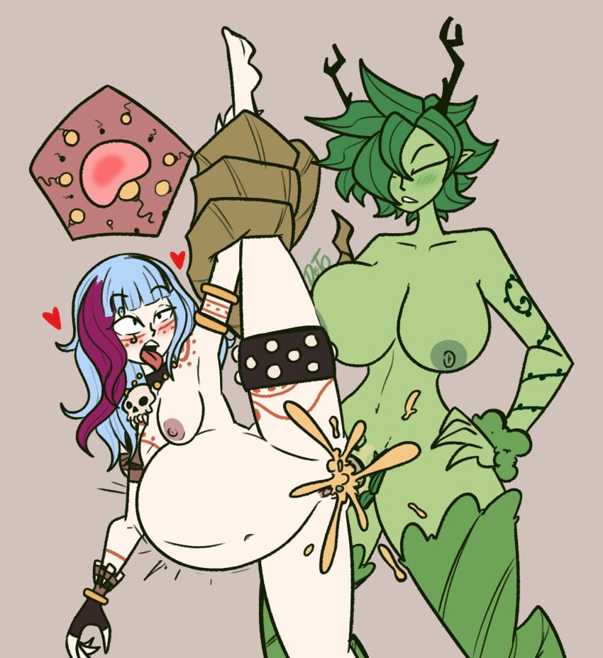 1futa 1girls 2024 ahe_gao areolae bangs big_breasts blue_hair breasts cum deto_the_tiddu duo ejaculation erection female forest futa_on_female futa_sans_balls futanari green_hair hair_over_one_eye huge_cock human humanoid impregnation leg_up light-skinned_female light_skin long_hair melony_(mr_deus_vult) mr_deus_vult nipples nude orgasm penis rolling_eyes satyr sex sperm_cell sperm_meets_ovum standing tongue tongue_out tribal tribal_markings vaginal_penetration variant yellow_cum