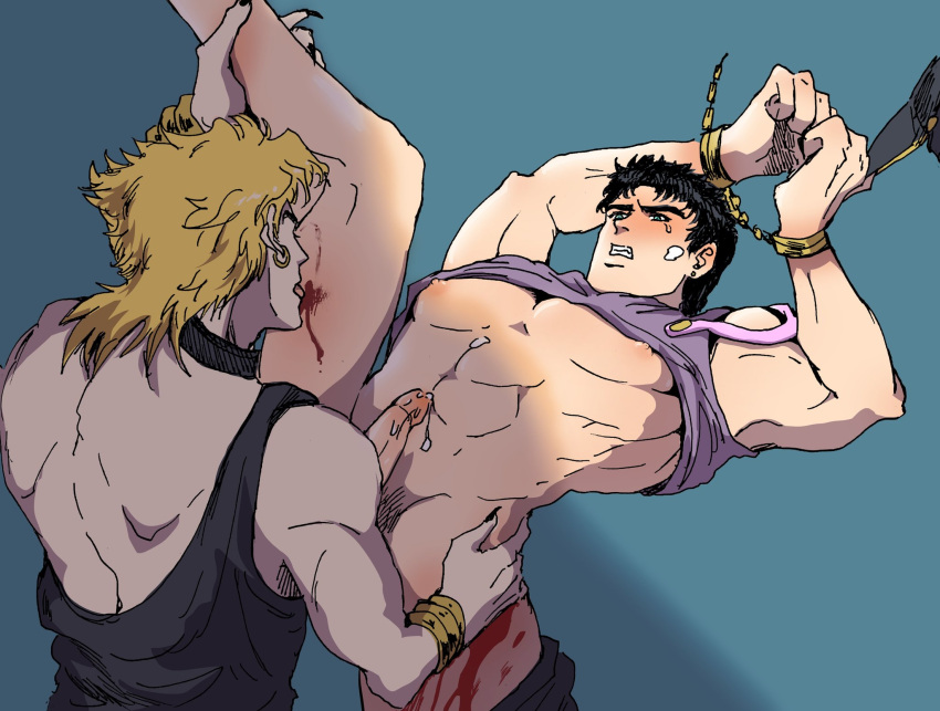 2boys age_difference blood dio_brando erection gay hands_tied hurt jojo's_bizarre_adventure jotaro_kujo licking_hurt male male/male male_only penis stardust_crusaders yaoi