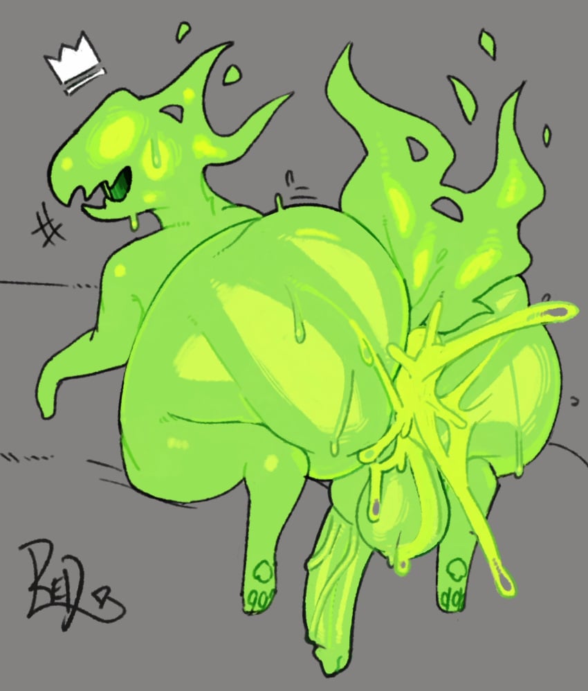 ass asshole balls cum cum_in_ass cum_inside cum_inside_ass feral green green_body green_cum green_skin horror_(nuclear_throne) jagged_mouth jagged_teeth large_ass looking_back looking_back_at_viewer male male_only no_eyes nuclear_throne pawpads paws penis redactedinlight sweat sweaty sweaty_ass sweaty_butt tail vein veiny_penis