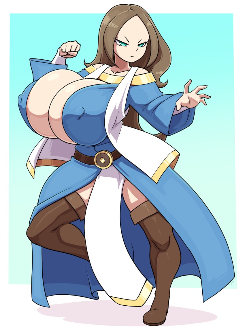 aurora_(creatorrp) blue_robes commissioner_upload female female_focus female_only huge_breasts mage_(warcraft) mage_robes pissed_off solo solo_female the_yeager