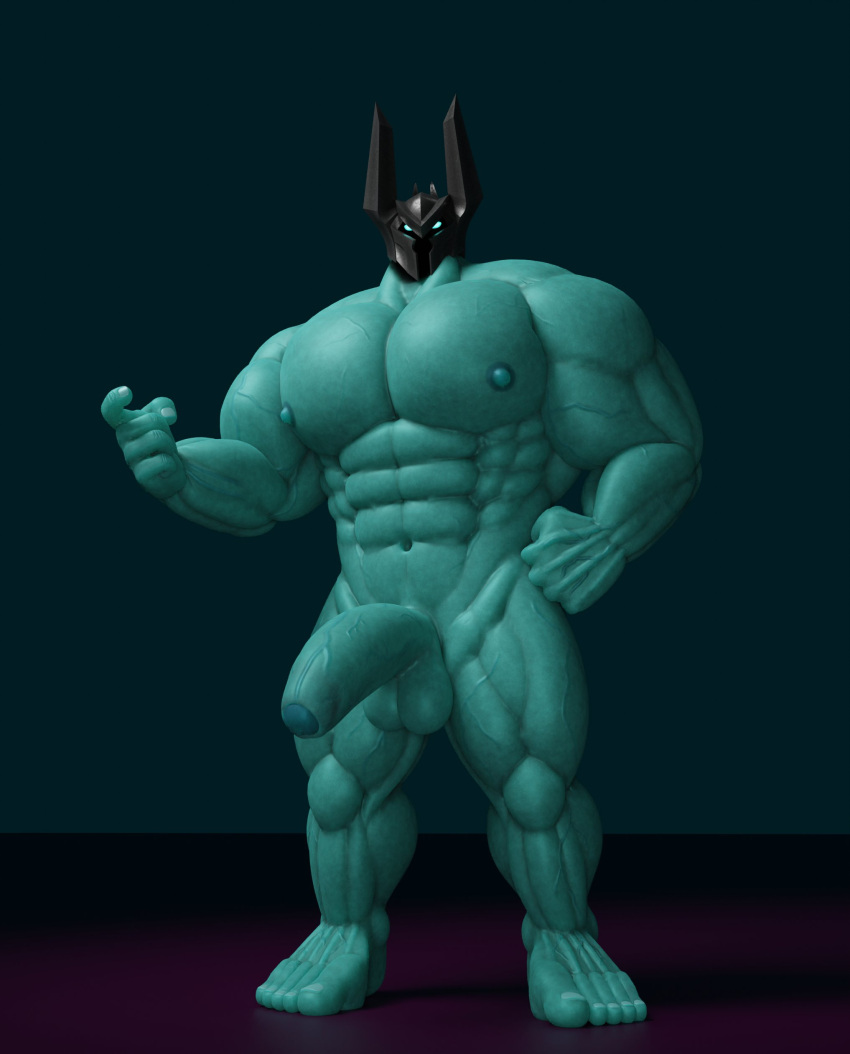 1boy 3d 3d_model balls bara big_balls big_penis erection green_body green_skin helmet horned_helmet juggernautuntpb league_of_legends male male_focus male_nipples male_only mordekaiser muscular_male nipples nude penis riot_games solo solo_male