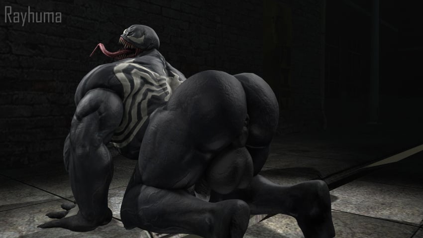 1boy ass ass balls big_balls black_body fangs gay genitals hi_res humanoid inviting long_tongue male male_only marvel muscular muscular_male nude penis presenting presenting_ass presenting_butt rayhuma sharp_teeth solo solo_focus symbiote tongue tongue_out venom venom_(marvel)