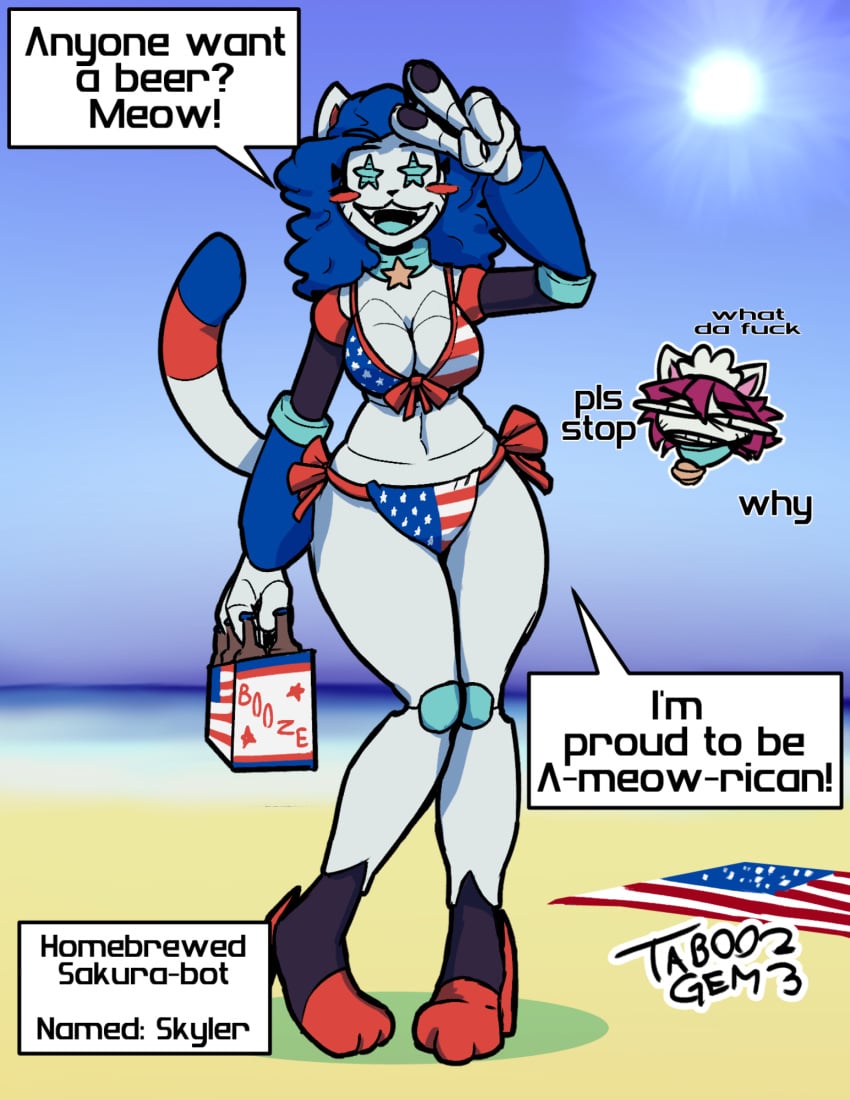 american_flag_bikini ass breasts catgirl female goo_transformation identity_death post_transformation restrained robot_girl robotization taboogem takeover thick_thighs transformation wide_hips