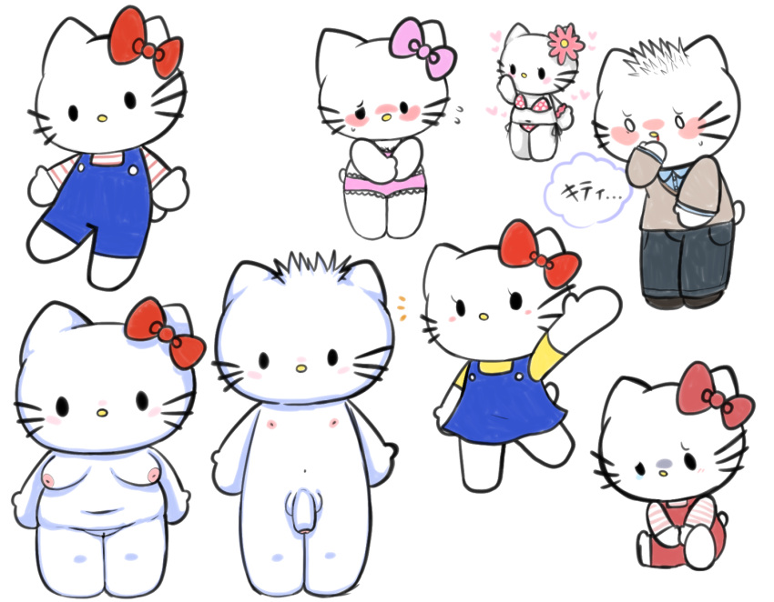 anthro bikini clothing dear_daniel domestic_cat felid feline felis female foreskin hello_kitty hello_kitty_(character) hello_kitty_(series) kitty_white kittystarr male male/female mammal nude overweight sanrio slightly_chubby swimwear underwear