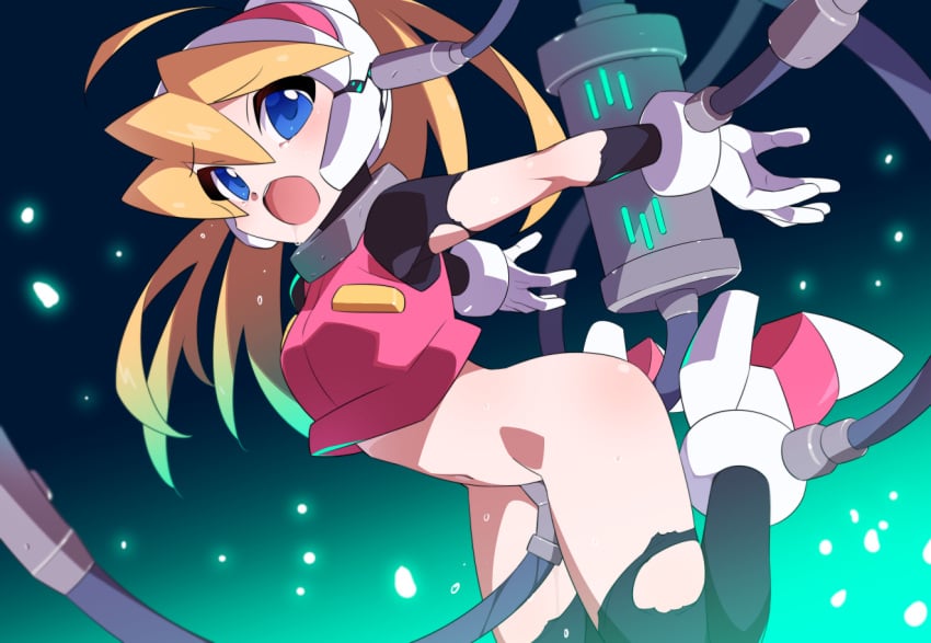 1girls blonde_hair blue_eyes bondage brainwashing ciel_(mega_man) clothed_sex clothing female kaidou_zx long_hair mega_man mega_man_zero open_mouth penetration rape restrained sex_machine spread_legs suspension tentacle torn_bodysuit torn_clothes vaginal_penetration