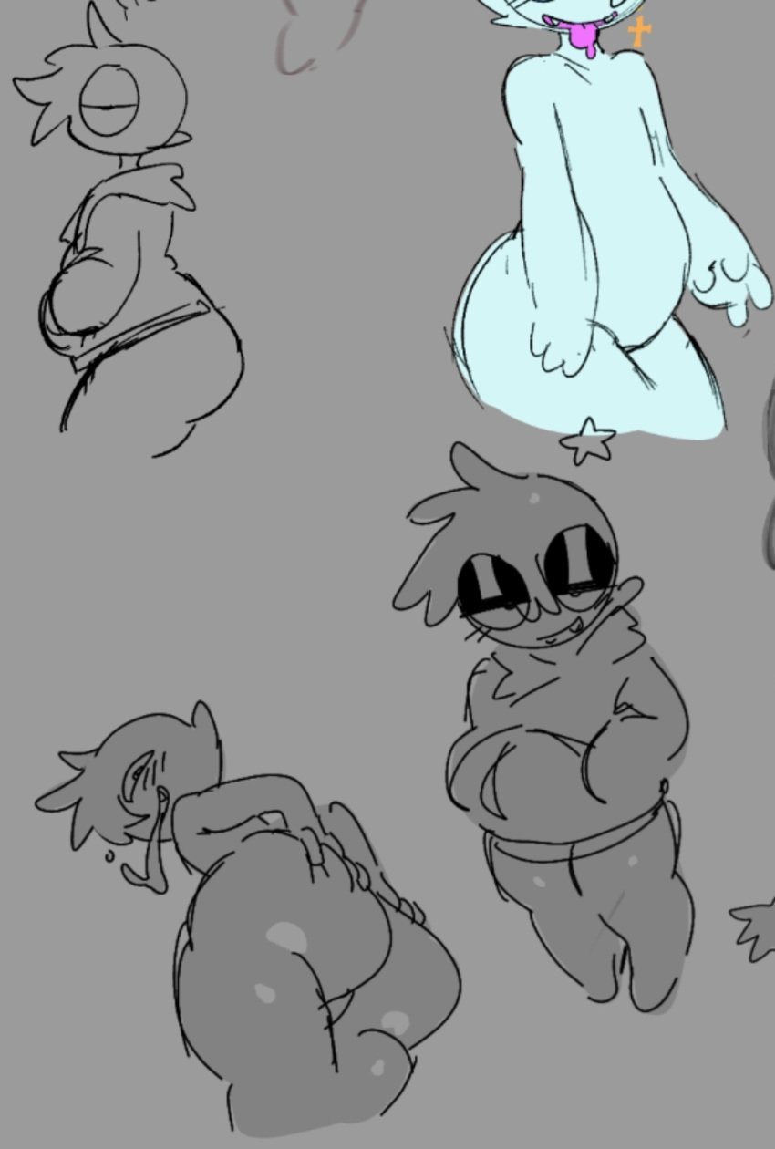 anthro ass ass_focus ass_grab ass_shot belly boo_(mario) eyeshadow feminine_male gay hoodie large_ass luigi's_mansion male ponyzilla sketch taro_(ponyzilla) thighs tongue tongue_out