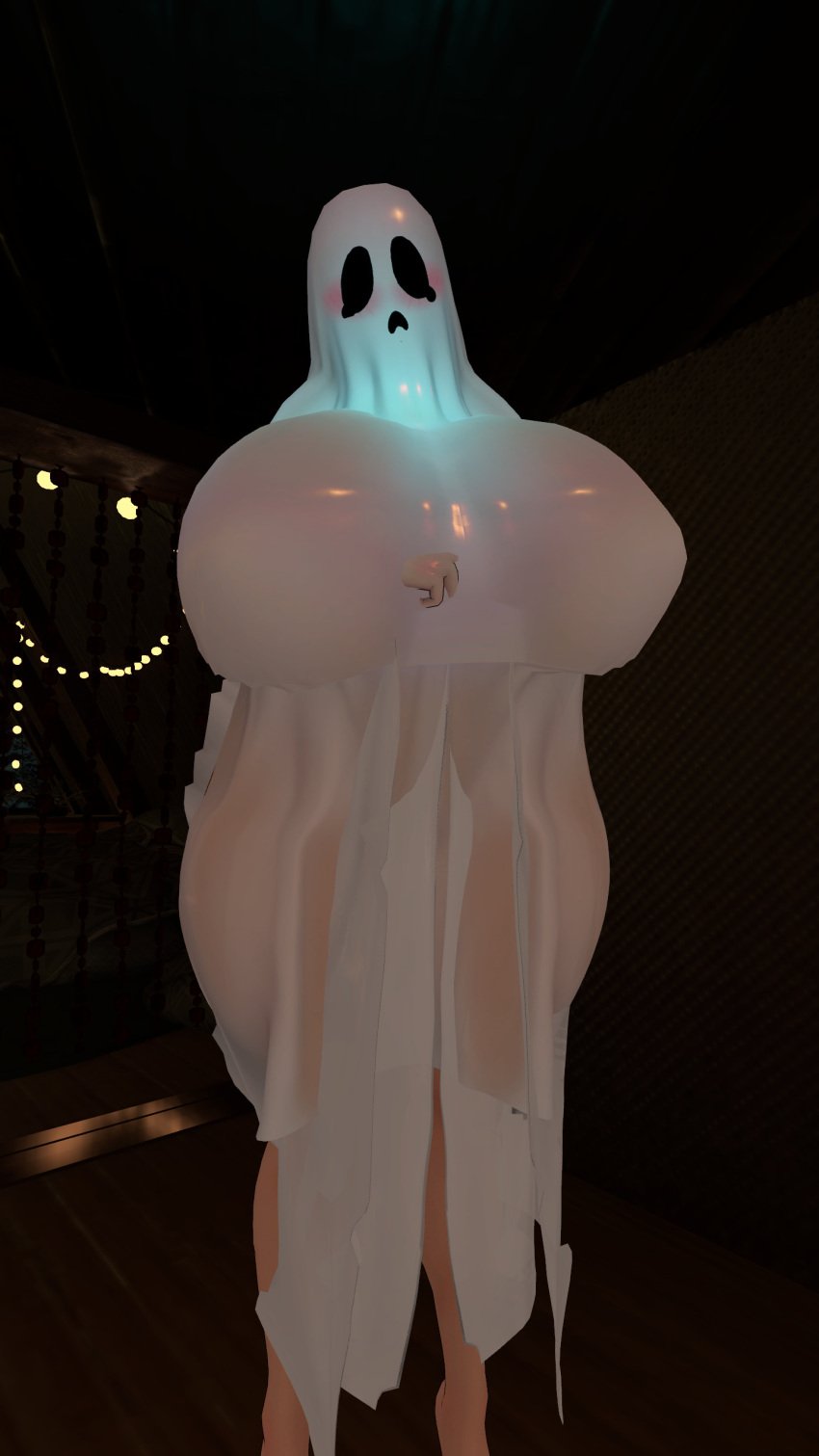 blue_glow bom39 chubby_female covering massive_breasts massive_thighs milf_body nipple_bulge sheet_ghost solo_female tight_fit vrchat vrchat_avatar