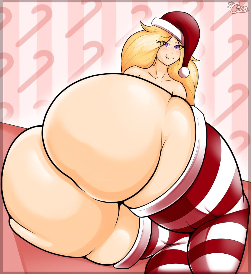 1girls ass_bigger_than_head ass_focus big_ass big_butt big_thighs blonde_hair christmas_hat huge_ass huge_butt huge_thighs lucia_(mr.coco) massive_ass massive_butt massive_thighs mr.coco presenting presenting_ass presenting_hindquarters small_breasts smiling_at_viewer thick_ass thick_thighs thighhighs