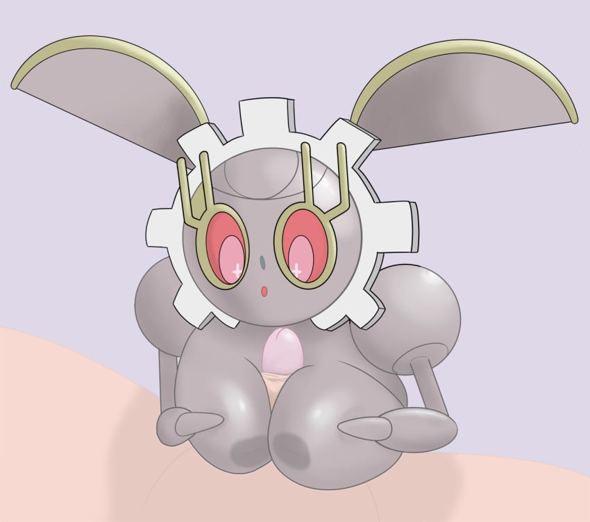 1boy 1girls 2021 anonymous_artist big_breasts breasts faceless_male female female_focus grey_body magearna nintendo paizuri penis penis_between_breasts pokémon_(species) pokemon pokemon_sm red_eyes robot