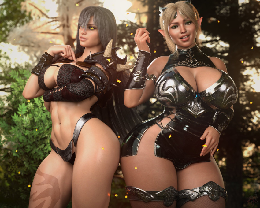 2girls 3d ascension_(artist) athletic athletic_female big_breasts bikini_armor breastplate breasts busty chest cleavage clochette_vertfeuille curvaceous curvy curvy_figure digital_media_(artwork) female female_focus female_only female_warrior fit fit_female front_view glowing_eyes grey_hair hips hourglass_figure huge_breasts human humanoid large_breasts legs light-skinned_female light_skin lips loincloth markings mature mature_female olive_skin original original_character round_ass round_breasts round_butt short_hair slim_waist sliver_hair standing tamara_(ascension) tan_skin thick thick_legs thick_thighs thighlet thighs tiara unconvincing_armor voluptuous voluptuous_female waist warrior wide_hips yellow_eyes