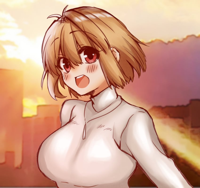 2323astronomy :d arcueid_brunestud big_breasts blonde_hair blush breasts clothed color curvy huge_boobs huge_breasts large_breasts looking_at_viewer melty_blood open_mouth red_eyes smile sweat top_heavy tsukihime tsukihime_(remake) type-moon vampire vampire_girl