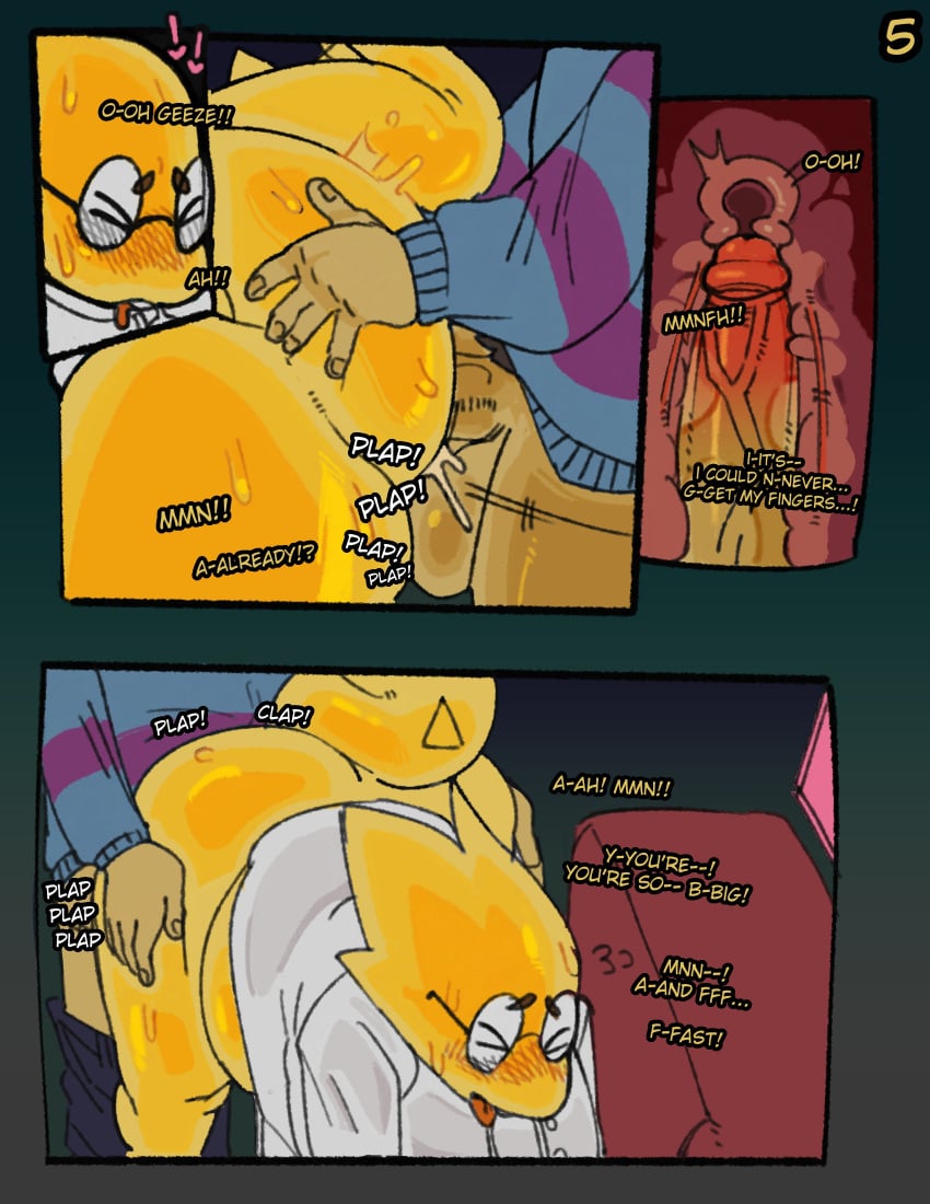 2024 5_fingers absurd_res alphys anthro anthro_penetrated anthro_penetrating ass ass_up balls belly bent_over big_balls big_butt big_penis blush bodily_fluids bottomless buckteeth butt_grab cervical_contact cervix cervix_kiss close-up closed_eyes clothed clothing coat comic cutaway deep_penetration dialogue drooling duo english_text erection exclamation_point eyewear female female_penetrated fingers frisk_(undertale) from_behind_position furniture genital_fluids genitals glans glasses glistening glistening_body hand_on_butt heart_symbol hi_res huge_balls huge_butt huge_cock human human_on_anthro humanoid_genitalia humanoid_penis inside internal interspecies lab_coat lizard looking_pleasured male male/female male_penetrating mammal onomatopoeia overweight overweight_anthro overweight_female page_5 page_number partially_clothed penetration penile penile_penetration penis penis_in_pussy pubes pussy_juice_splatter redactedinlight reptile round_glasses saliva scalie sex short_stack side_view size_talk sofa sound_effects standing sweat sweatdrop sweater tail tail_spines talking_to_another talking_to_partner tan_body tan_skin teeth text thick_thighs thrusting tongue tongue_out topwear uncensored undertale undertale_(series) vaginal_fluids vaginal_penetration vein veiny_penis yellow_body