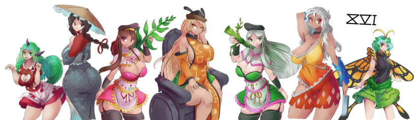 7girls aunn_komano eternity_larva female female_only fully_clothed greenm komano_aunn mai_teireida matara_okina narumi_yatadera nemuno_sakata nishida_satono okina_matara sakata_nemuno satono_nishida teireida_mai touhou yatadera_narumi